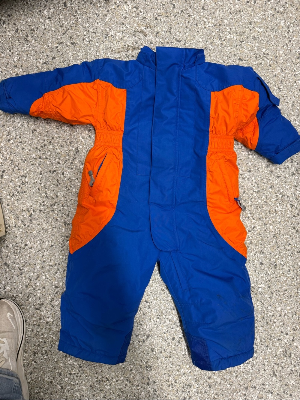 Vintage athletic wear 2T orange and bright blue one piece snowsuit
